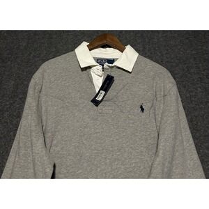 Polo ralph lauren rugby sweater polo shirt mens elbow patches gray XL new